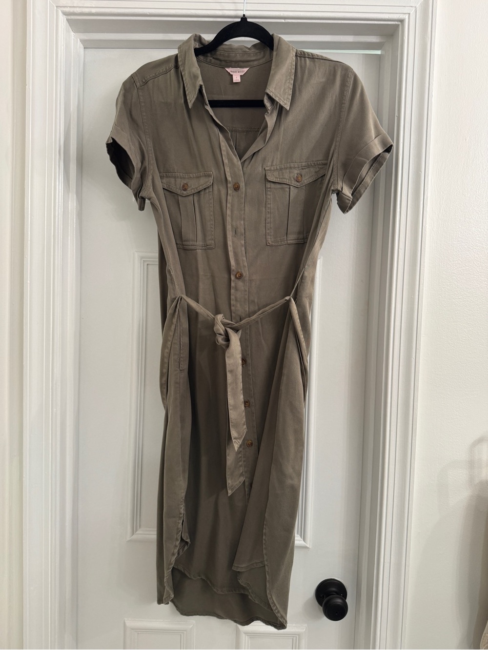 Washed Taupe Utility Midi Shirt Dress with Tie Belt